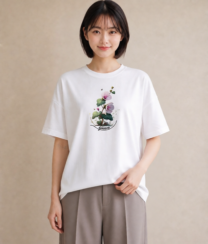 Tシャツ レディース クローバー 四つ葉 花 花柄 イラスト ラフカジュアル 社会人 女性 白T YMAZO