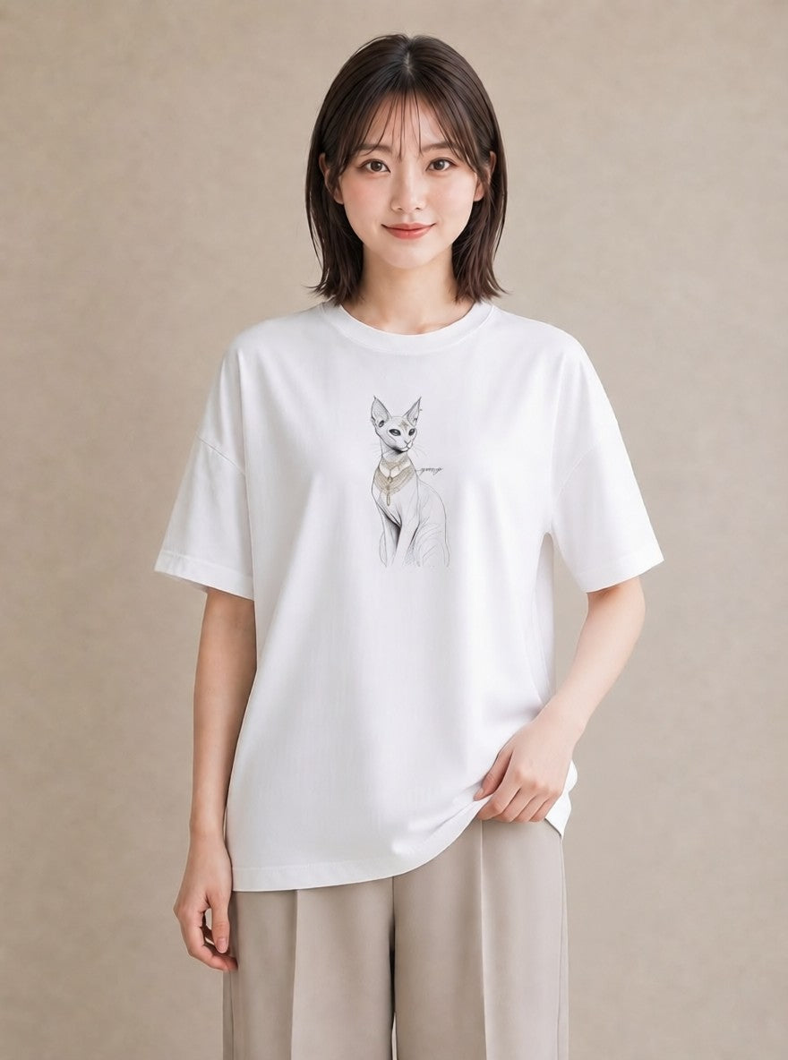 グラフィックTシャツ レディース スフィンクス 猫 ねこ イラスト 淡色 レイヤード 友達ギフト 白T YMAZO