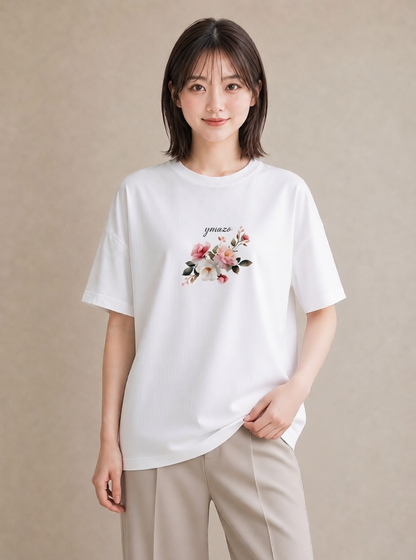 半袖Tシャツ レディース 花 花柄 イラスト ラフカジュアル 旅行用 海 白T
