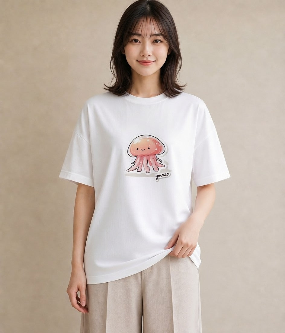 グラフィックTシャツ レディース くらげ クラゲ 海の生き物 海 イラスト ポップ ホワイトデー 春服 白T YMAZO