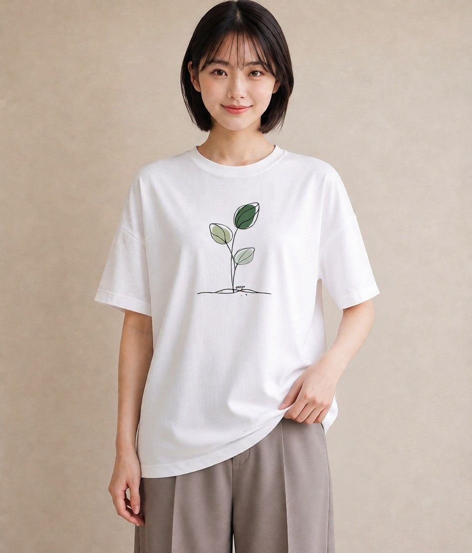 半袖Tシャツ レディース 観葉植物 ボタニカル 植物 イラスト 淡色 女性 旅行用 白T YMAZO
