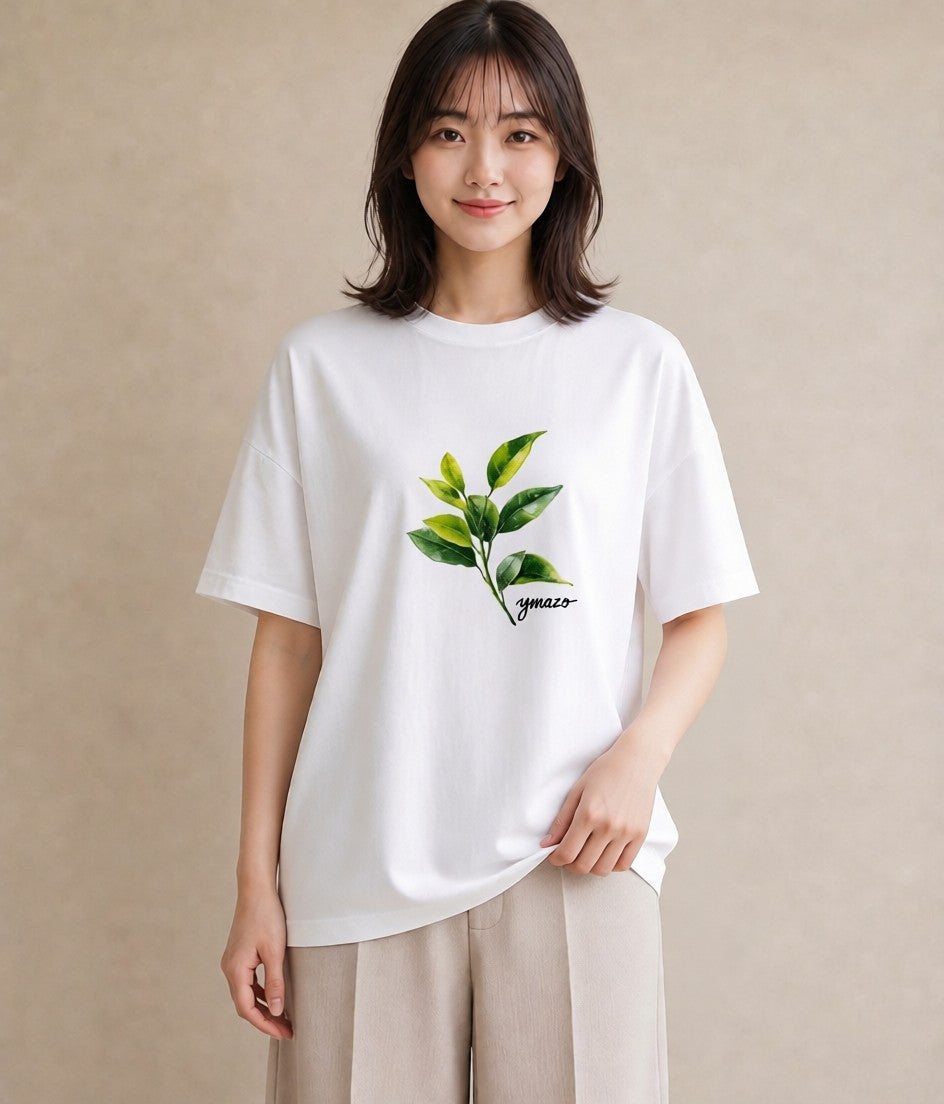 半袖Tシャツ レディース 葉っぱ 植物 ボタニカル イラスト 水彩風 秋コーデ おしゃれギフト 白T YMAZO