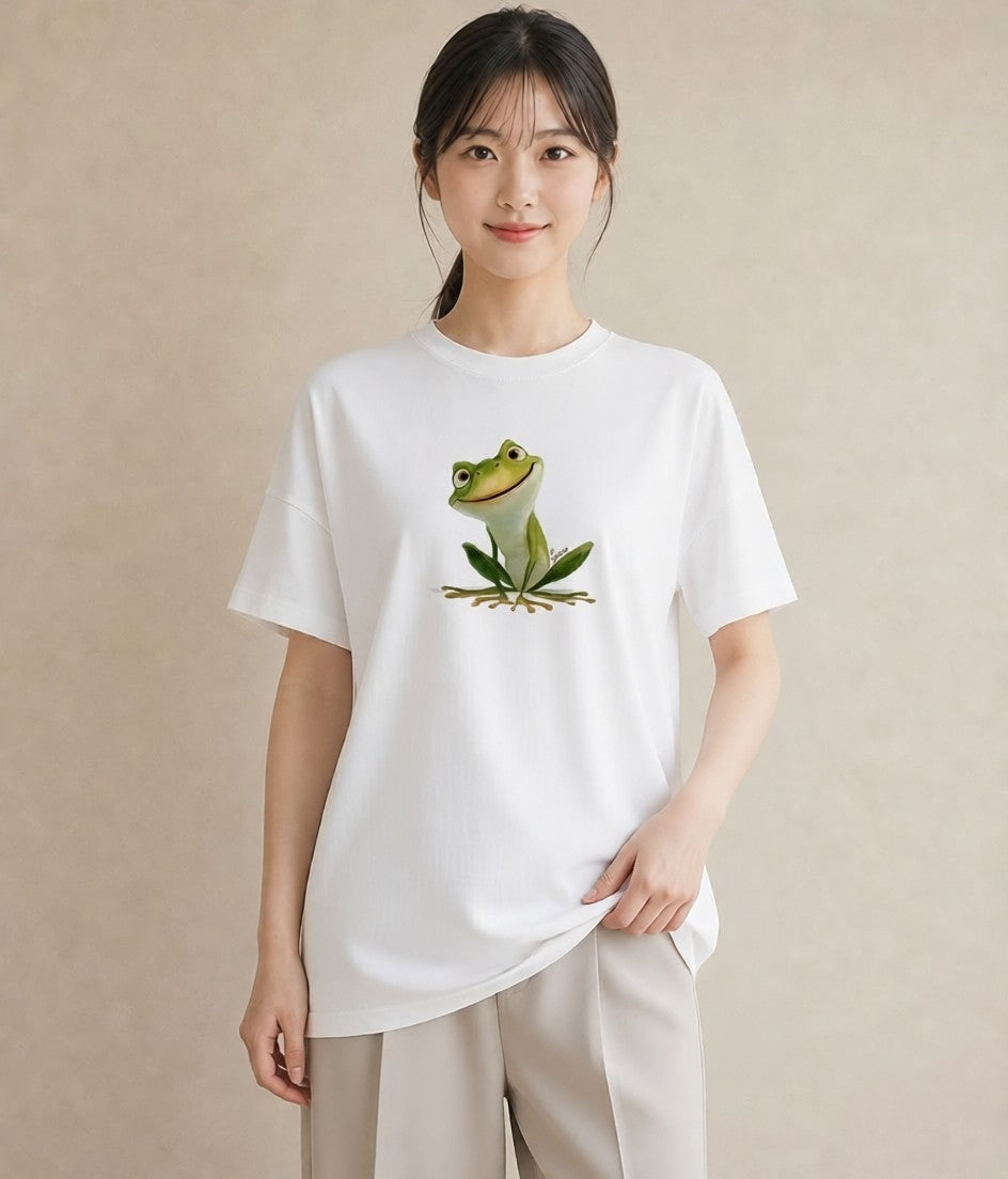 プリントTシャツ レディース カエル ペット 動物 イラスト アート風 姉妹 送別ギフト 白T YMAZO
