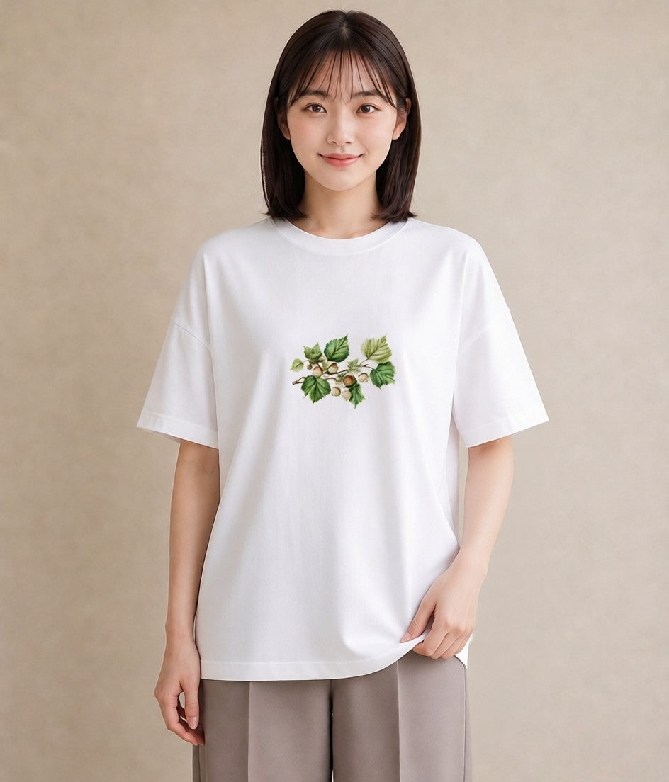 プリントTシャツ レディース どんぐり 植物 ボタニカル イラスト 旅行コーデ 姉妹 送別ギフト 白T YMAZO