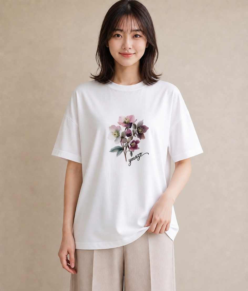 Tシャツ レディース 花 花柄 イラスト カジュアル 女性 旅行用 白T YMAZO