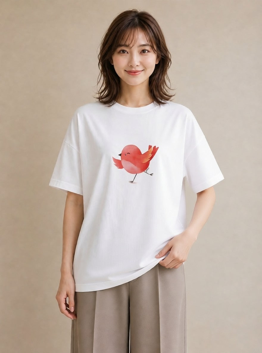 グラフィックTシャツ レディース コザクラインコ ペット 動物 イラスト 個性的 旅行用 海 白T YMAZO