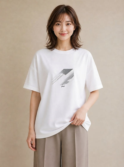 Tシャツ レディース 幾何学 ミニマル ジオメトリック イラスト ラフ 散歩 お出かけ 白T YMAZO