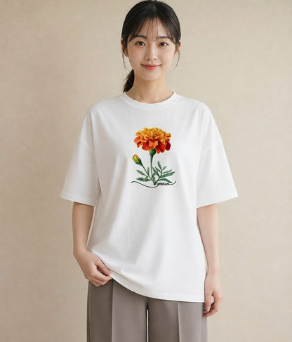 デザインTシャツ レディース カーネーション 花 花柄 イラスト ビーチ デイリーウェア 白T