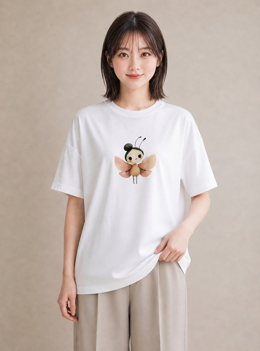 グラフィックTシャツ レディース ダンゴムシ 昆虫 虫 イラスト きれいめ 公園 ママ 白T YMAZO
