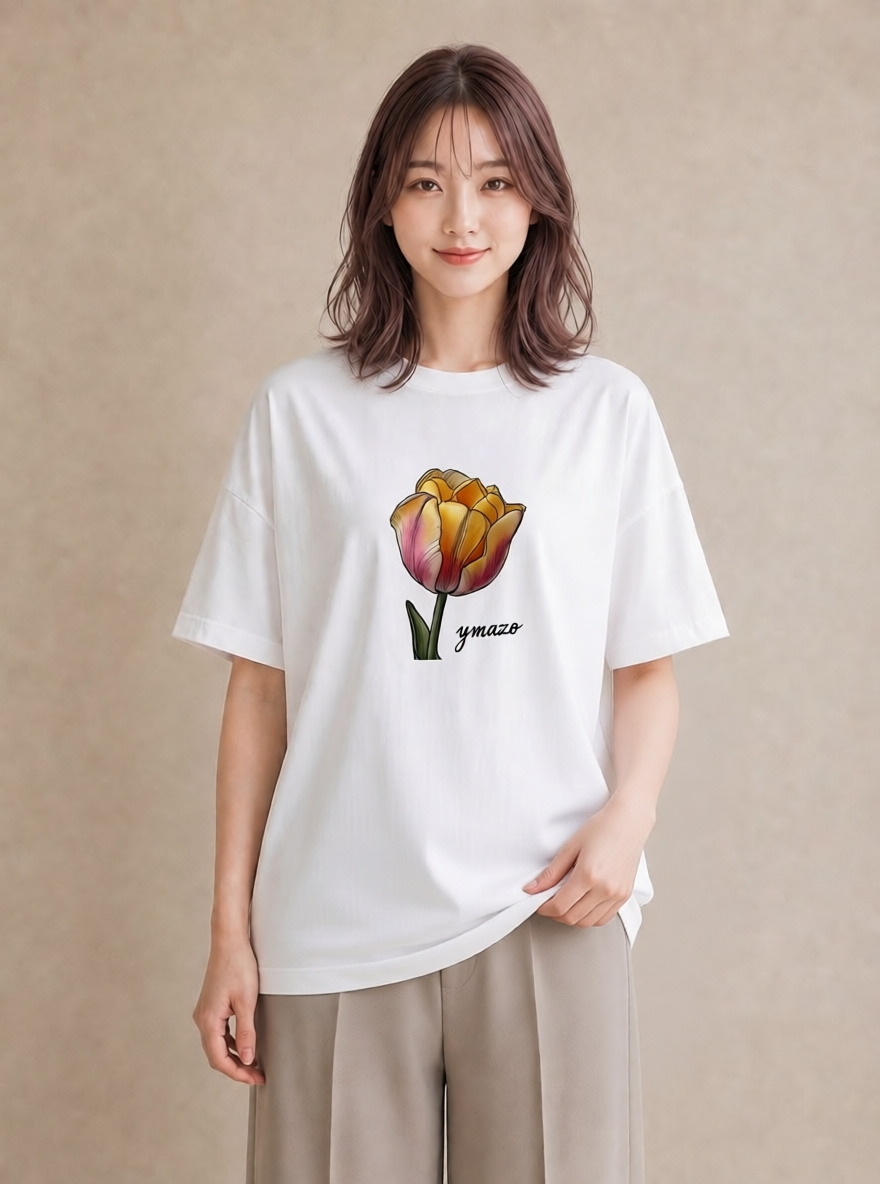 デザインTシャツ レディース チューリップ 花 花柄 イラスト お洒落 母の日 ビーチ 白T