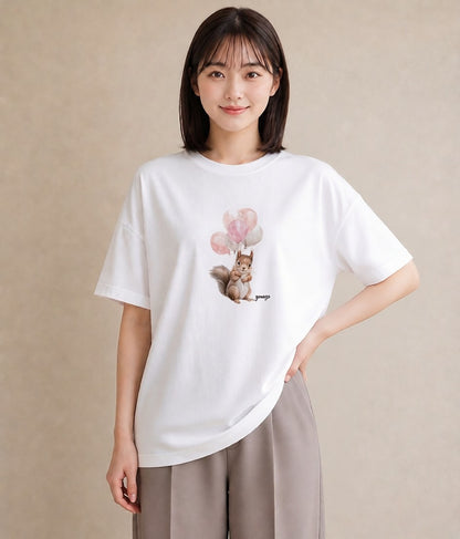 半袖Tシャツ レディース リス ペット 動物 イラスト ヴィンテージ風 女子会 お揃い 白T YMAZO