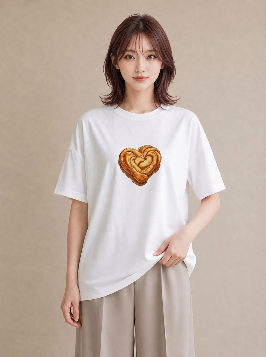 グラフィックTシャツ レディース クロワッサン 食べ物 フード イラスト 個性的 休日 ペアコーデ 白T YMAZO