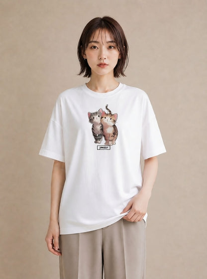 デザインTシャツ レディース しっぽ 猫 ねこ イラスト 普段使い デート 帰省 白T YMAZO