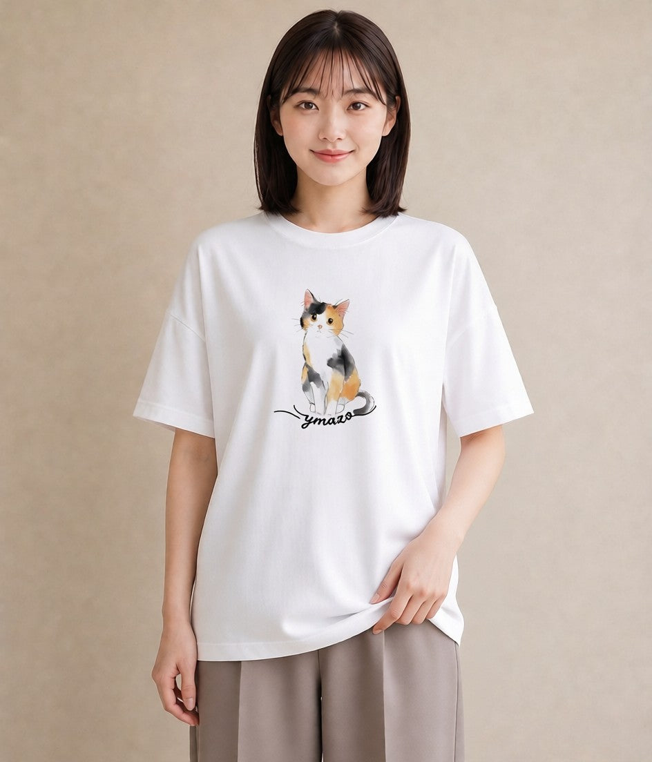 グラフィックTシャツ レディース ベンガル 猫 ねこ イラスト ポップ 公園 ママ 白T YMAZO