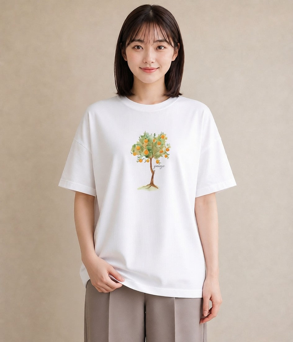 プリントTシャツ レディース みかん 食べ物 フード イラスト アート風 春コーデ 姉妹 白T YMAZO