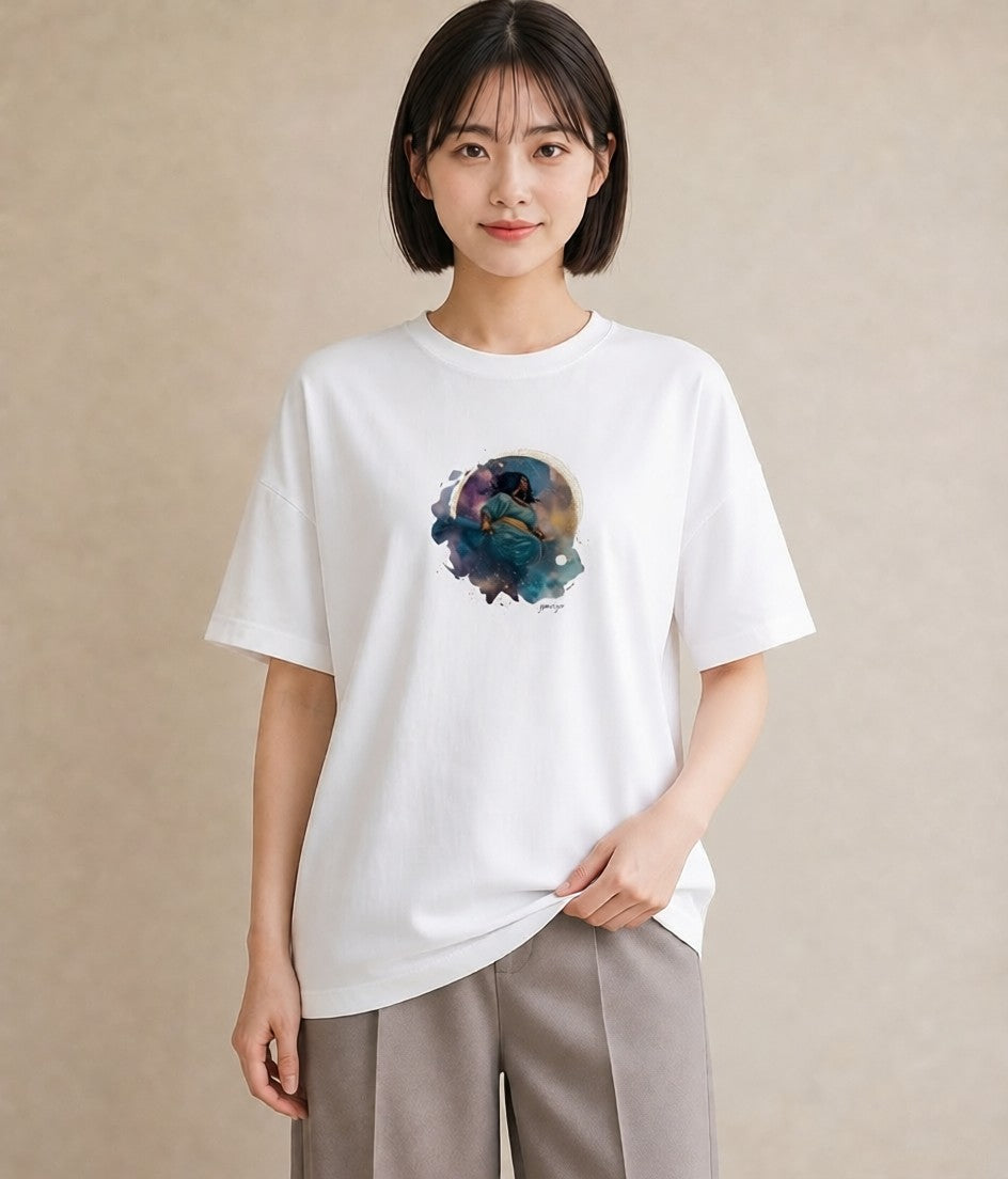 デザインTシャツ レディース 天秤座 星空 宇宙 イラスト ヴィンテージ風 20代 カジュアルコーデ 白T YMAZO
