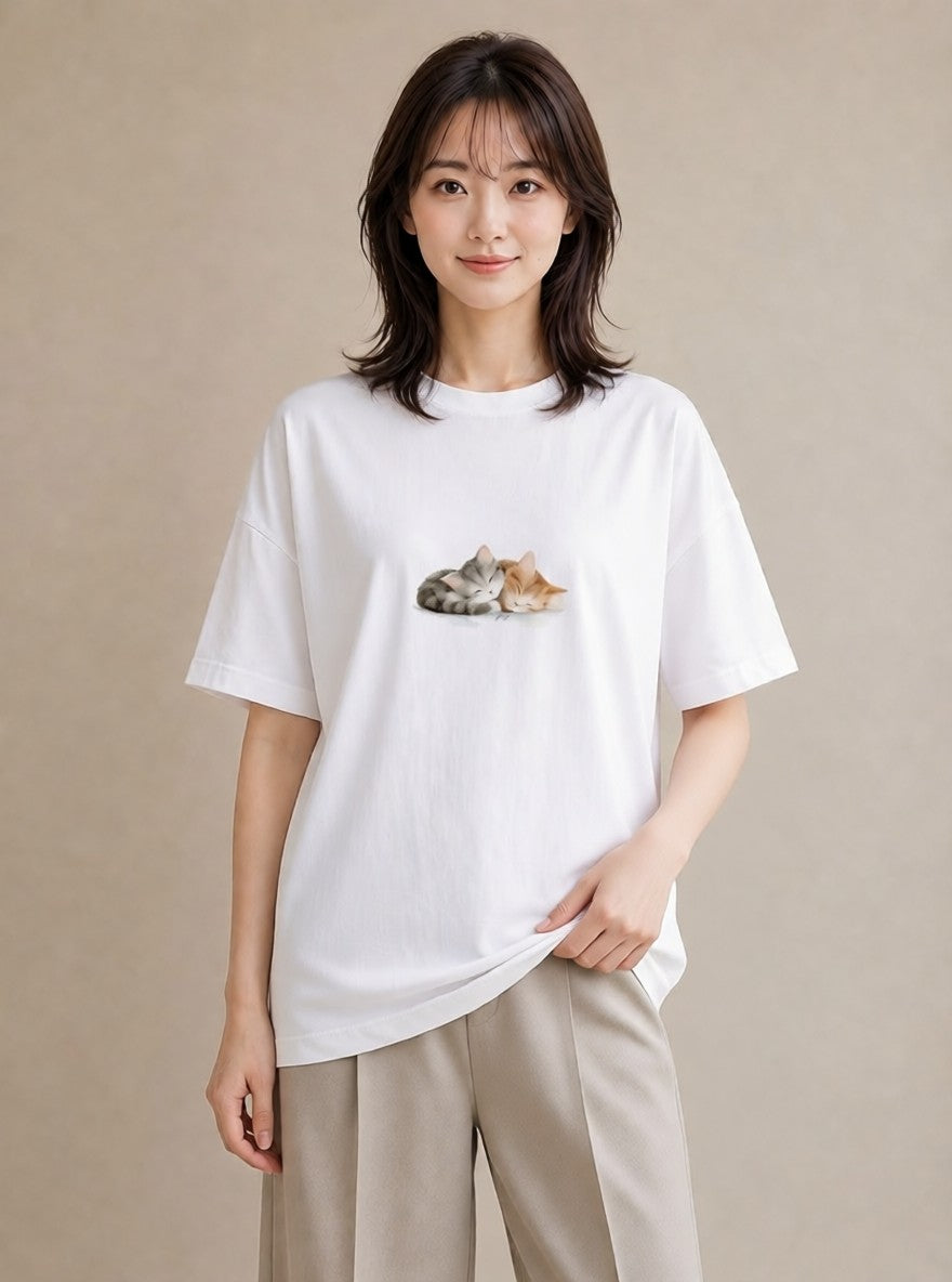 半袖Tシャツ レディース 肉球 猫 ねこ イラスト ゆるコーデ クリスマス 旅行 白T YMAZO
