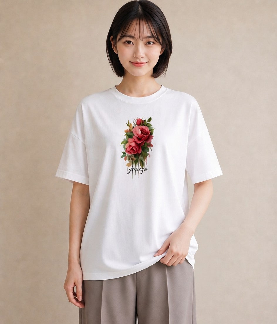 半袖Tシャツ レディース 花 花柄 イラスト フェミニン 母娘コーデ 自分用 白T