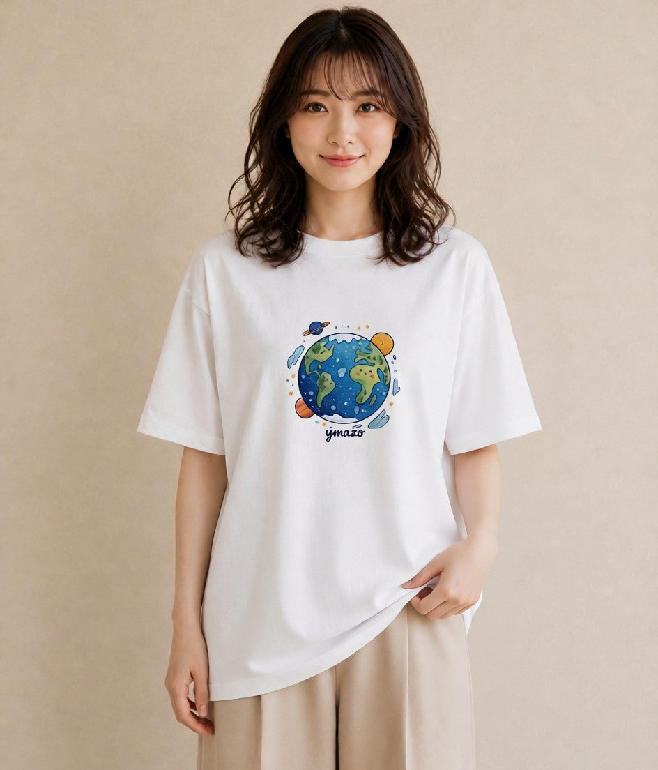 デザインTシャツ レディース 宇宙 星空 イラスト モード 夏コーデ 通学 白T YMAZO
