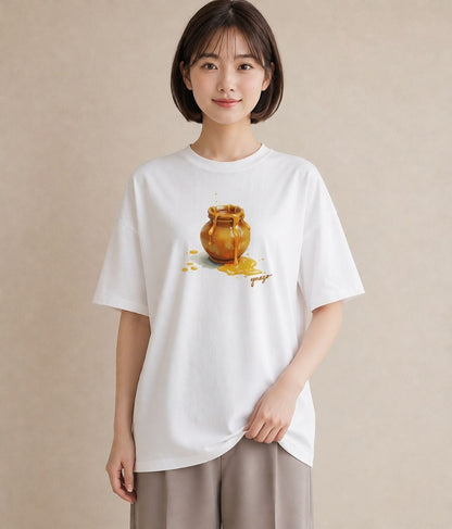半袖Tシャツ レディース ハニー 食べ物 フード イラスト シック ビーチ デイリーウェア 白T YMAZO