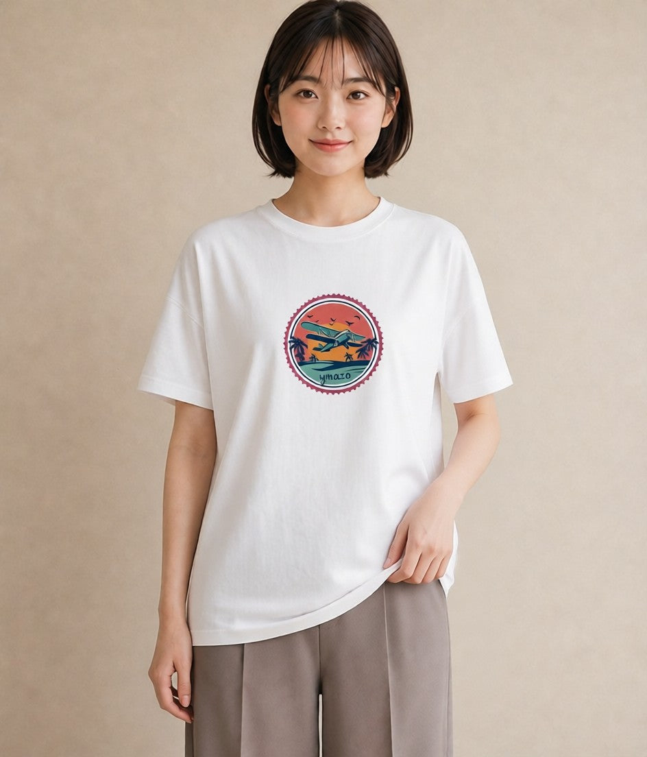 デザインTシャツ レディース 旅 トラベル スタンプ イラスト きれいめ クリスマス 旅行 白T YMAZO