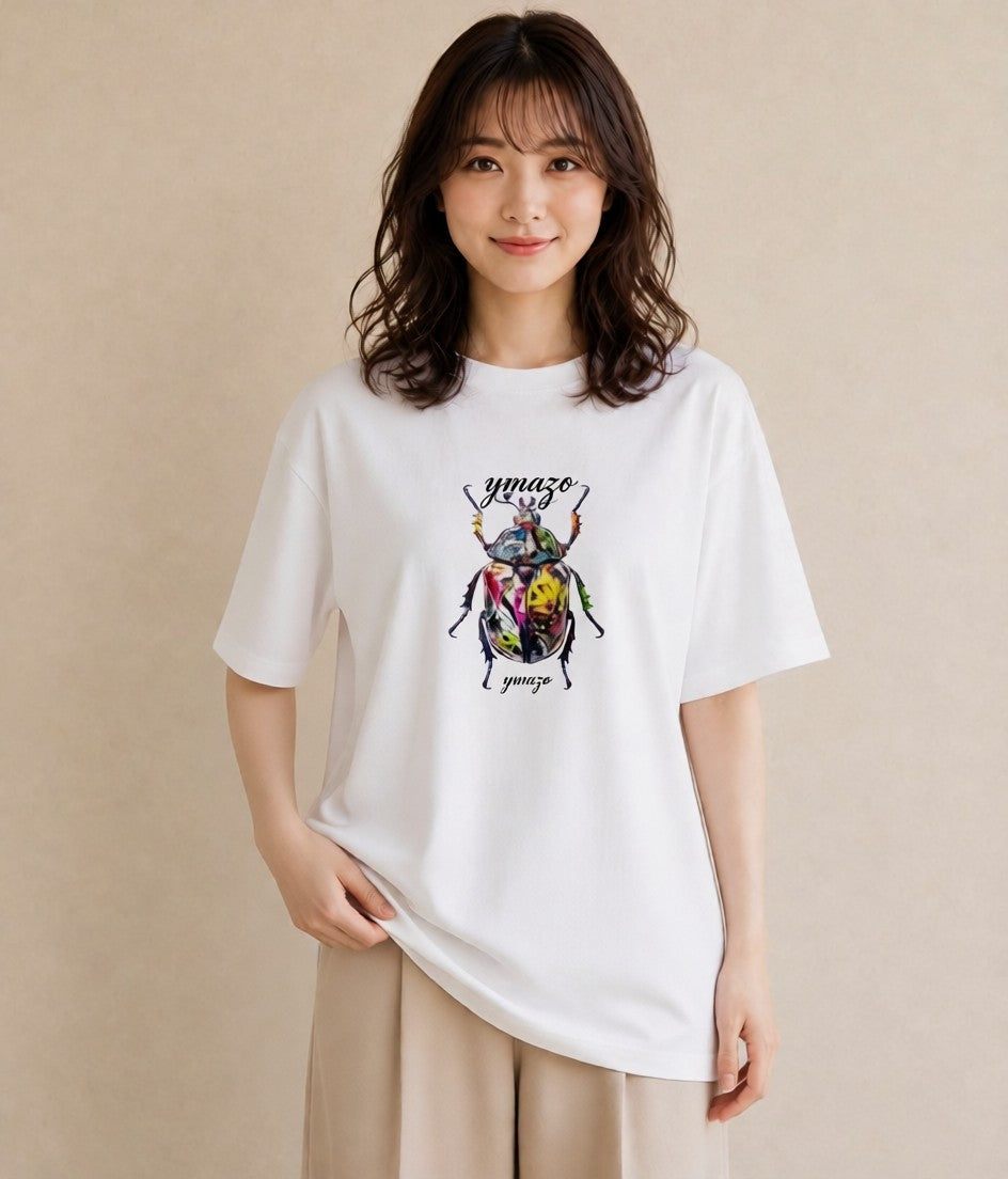 デザインTシャツ レディース カブトムシ 昆虫 虫 イラスト ナチュラル 休日 ペアコーデ 白T YMAZO