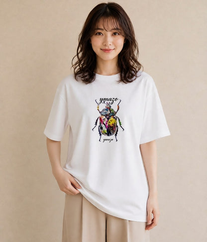 デザインTシャツ レディース カブトムシ 昆虫 虫 イラスト ナチュラル 休日 ペアコーデ 白T YMAZO