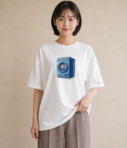 プリントTシャツ レディース 洗濯物 風 ナチュラル アンティーク イラスト アート風 母の日 ビーチ 白T YMAZO