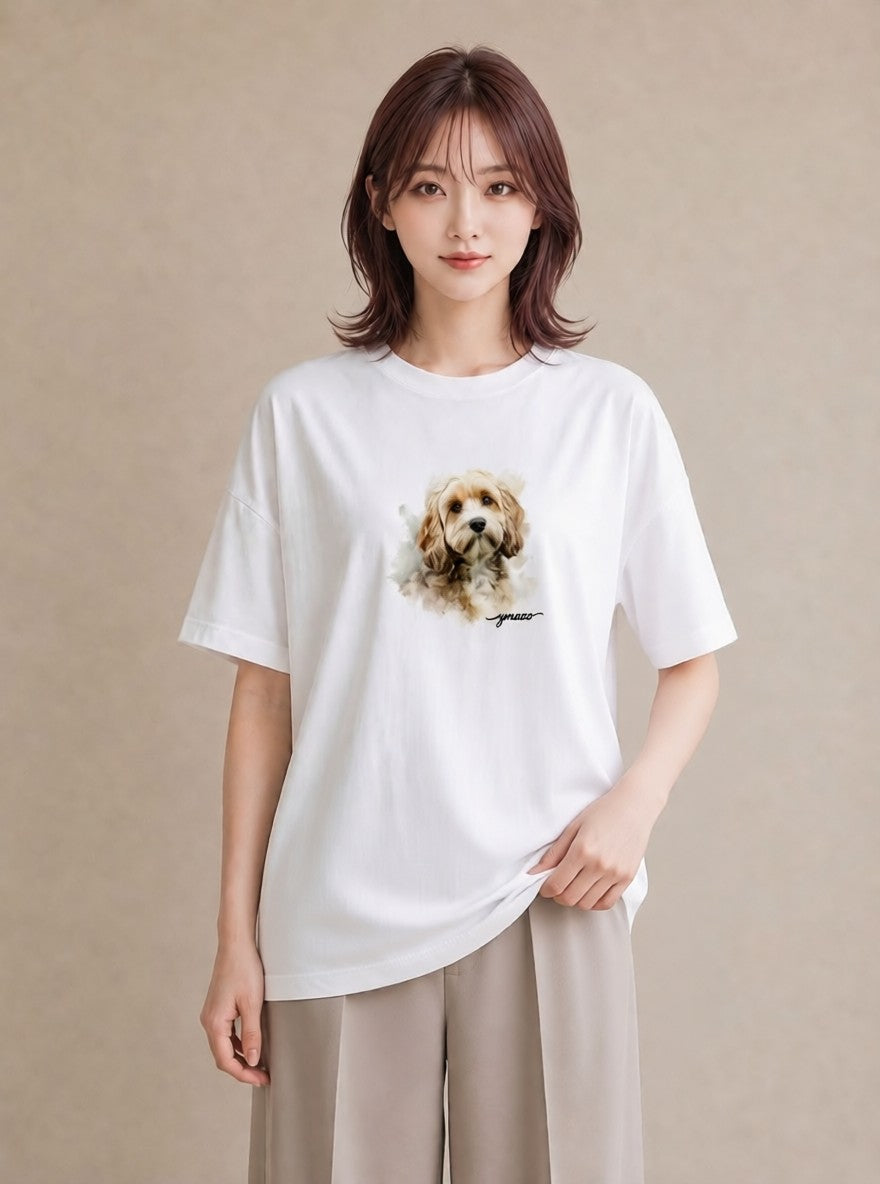 プリントTシャツ レディース わんちゃん 犬 いぬ イラスト デート 帰省 白T YMAZO
