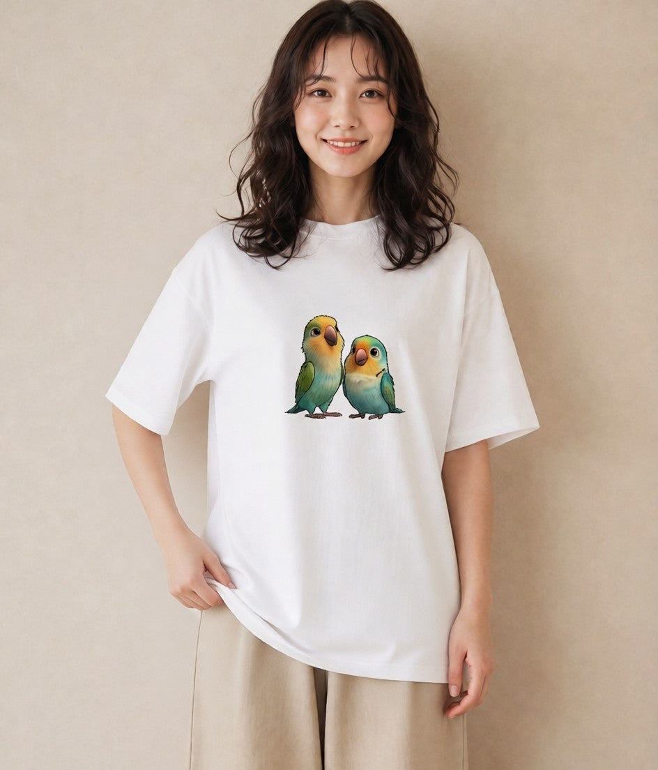 半袖Tシャツ レディース コザクラインコ ペット 動物 イラスト ラフ デイリーウェア 休日 白T YMAZO