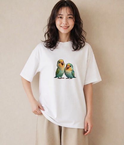 半袖Tシャツ レディース コザクラインコ ペット 動物 イラスト ラフ デイリーウェア 休日 白T YMAZO