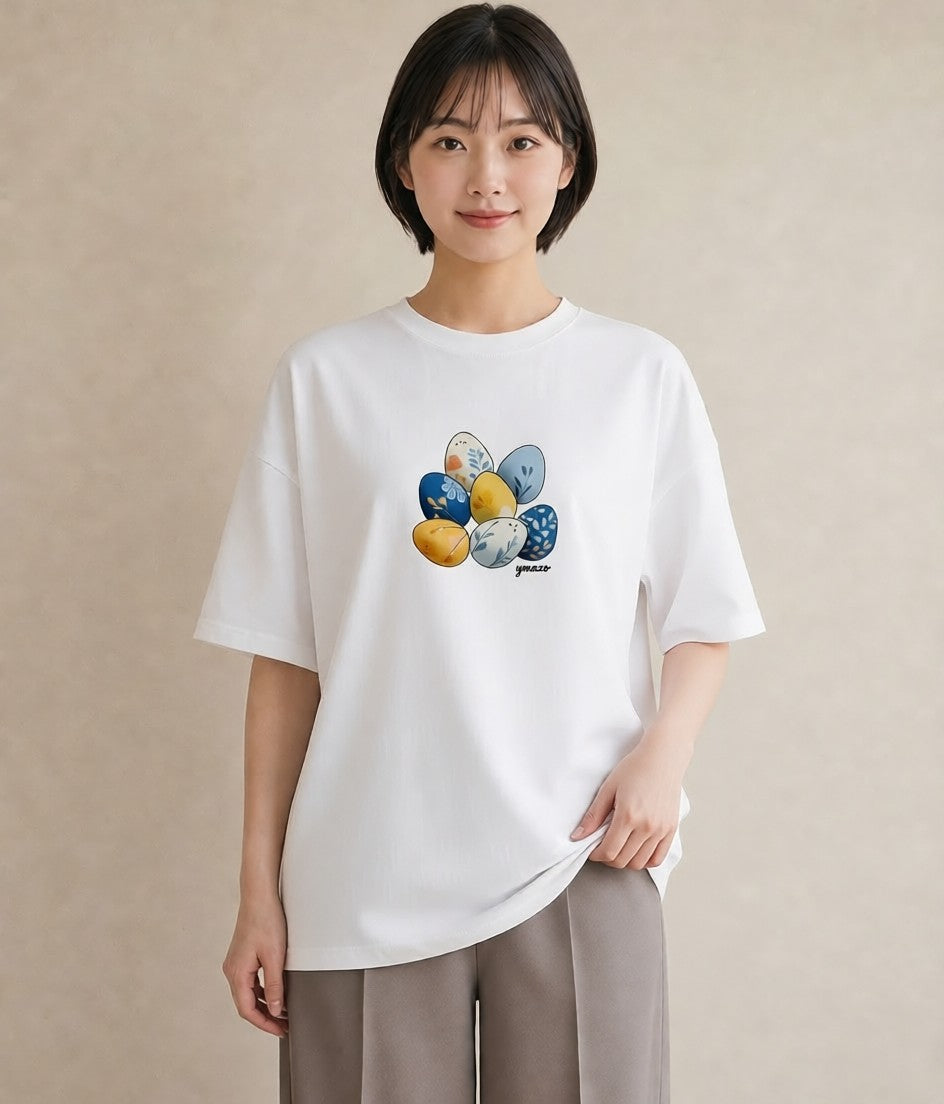 Tシャツ レディース たまご 食べ物 フード イラスト 上品 女子会 お揃い 白T YMAZO