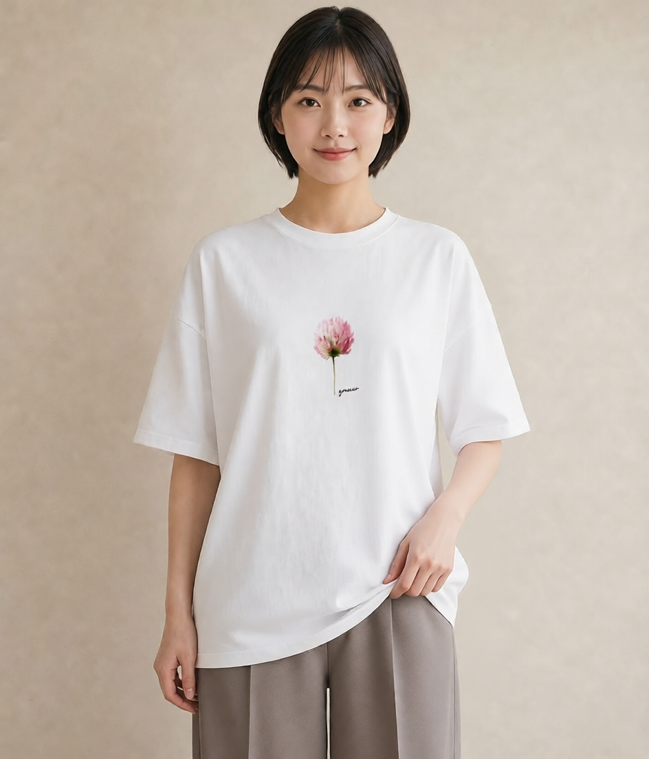 プリントTシャツ レディース ミモザ 花 花柄 イラスト 旅行コーデ カフェ服 クリスマス 白T YMAZO