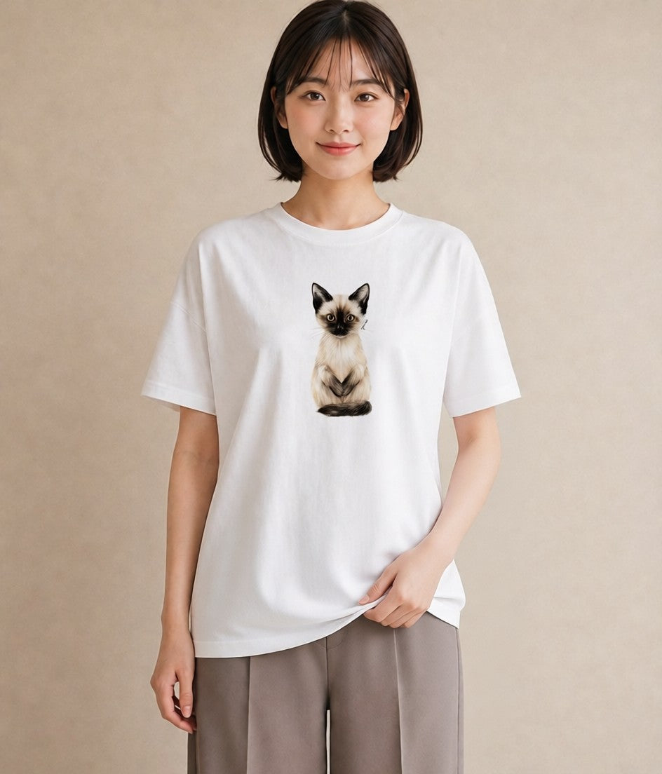 プリントTシャツ レディース エキゾチックショートヘア 猫 ねこ イラスト ポップ ルームウェア ギフト 白T YMAZO