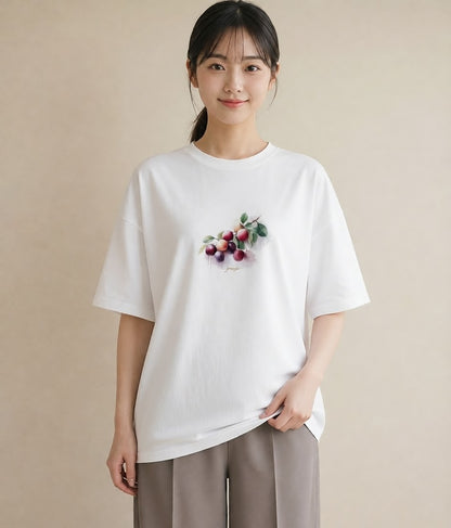 デザインTシャツ レディース 木の実 植物 ボタニカル イラスト カフェコーデ お出かけ 普段着 白T YMAZO