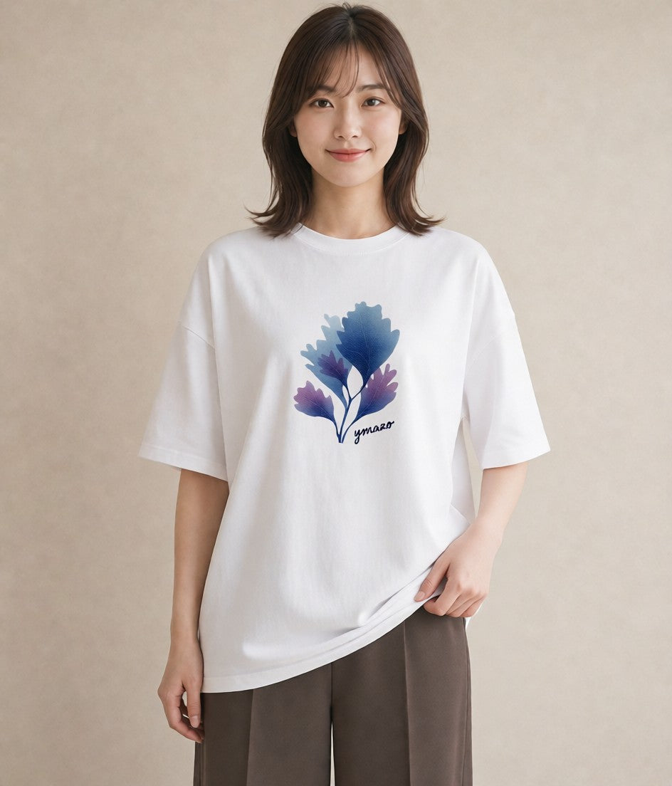 デザインTシャツ レディース サンゴ 海の生き物 海 イラスト 休日コーデ ミセス 春コーデ 白T YMAZO