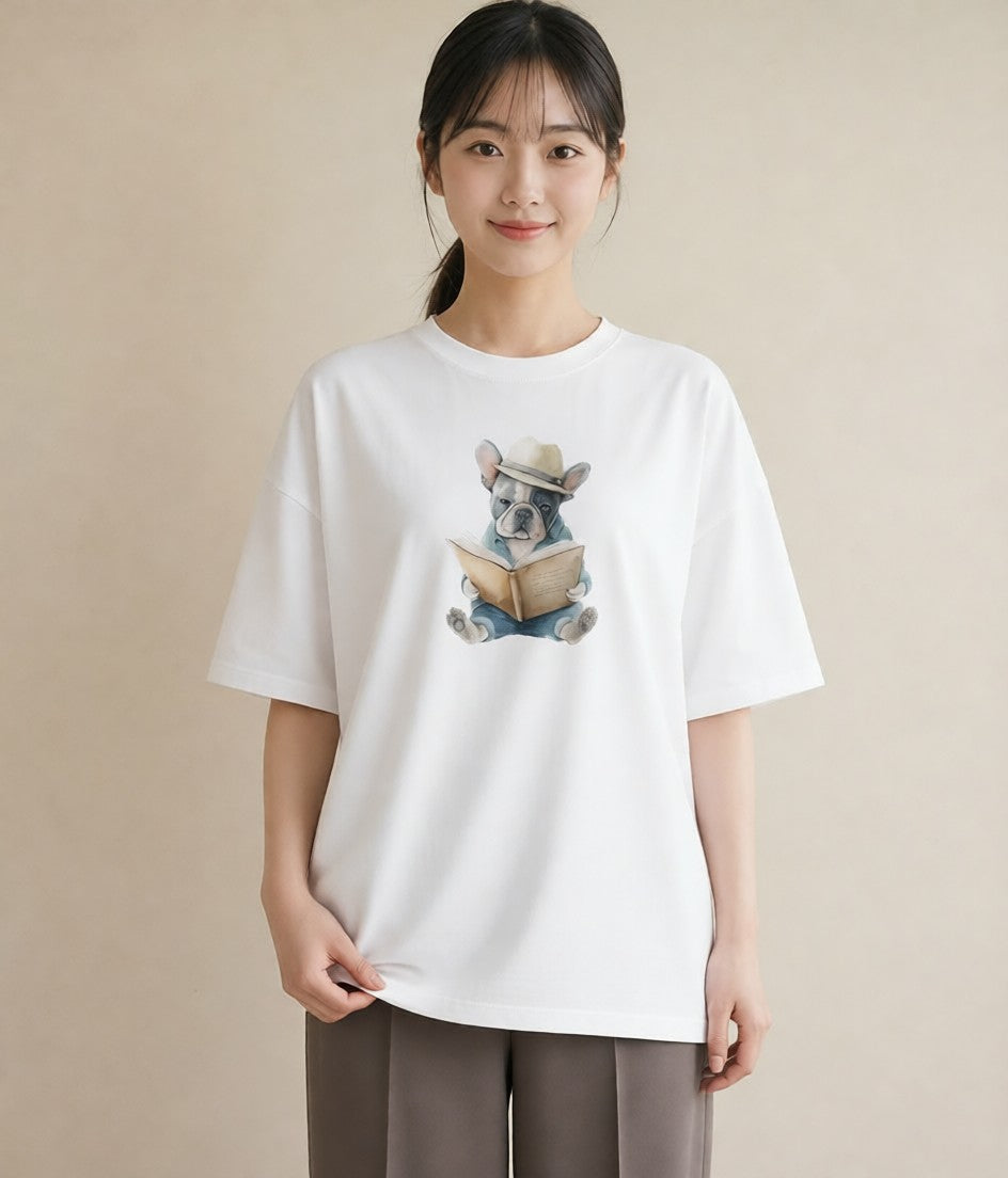 グラフィックTシャツ レディース フレンチブルドッグ フレブル 犬 いぬ イラスト カフェコーデ 親子 20代 白T YMAZO
