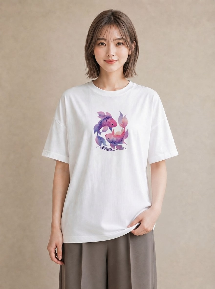 Tシャツ レディース 熱帯魚 海の生き物 海 イラスト 北欧風 女性向けギフト 散歩 白T YMAZO
