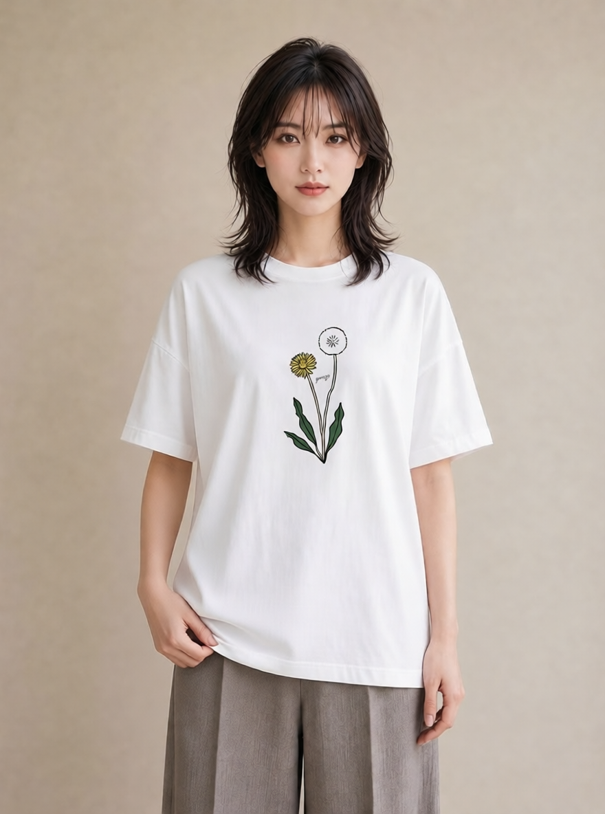Tシャツ レディース たんぽぽ 花 花柄 イラスト ポップ デート 帰省 白T