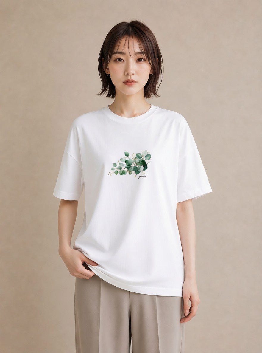 半袖Tシャツ レディース 葉っぱ 植物 ボタニカル イラスト 個性的 旅行 母娘コーデ 白T YMAZO