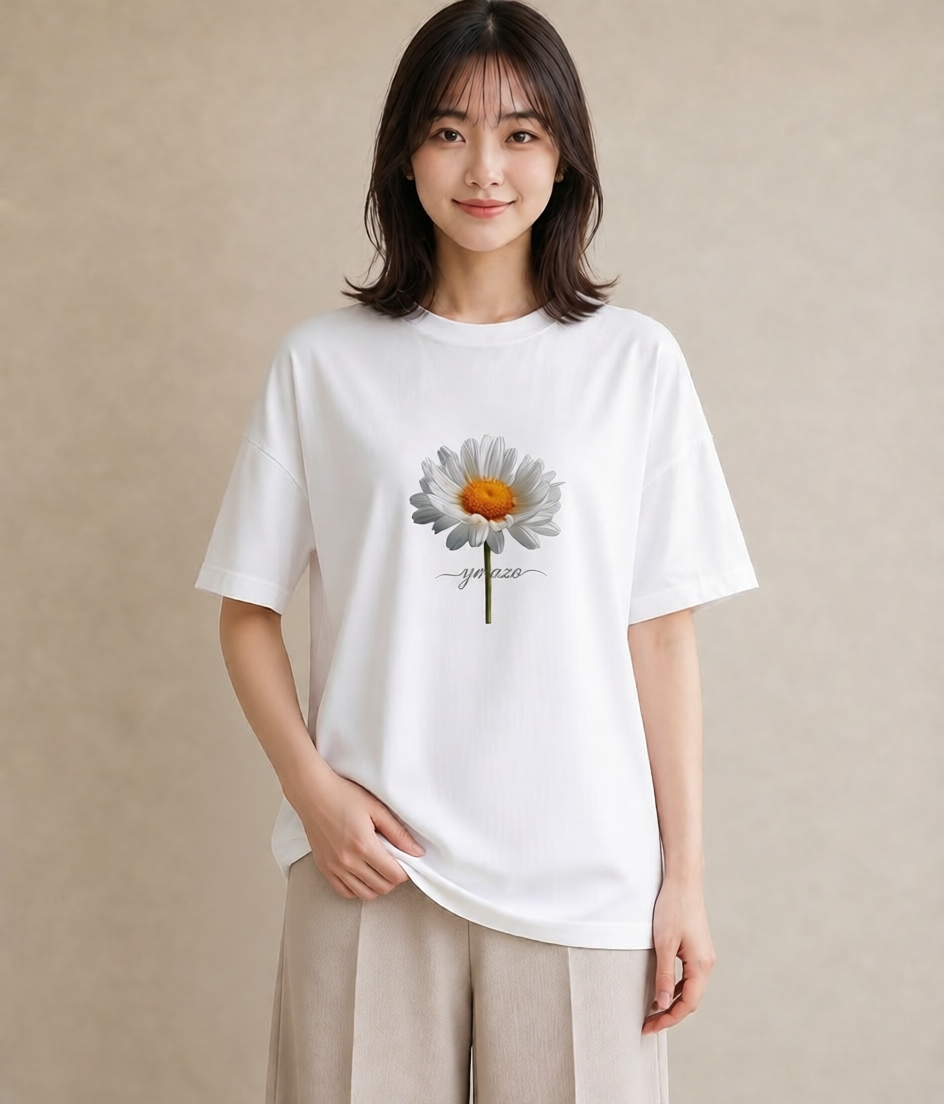 プリントTシャツ レディース マーガレット 花 花柄 イラスト デート 帰省 白T