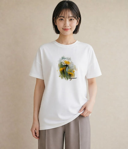 デザインTシャツ レディース たんぽぽ 花 花柄 イラスト ラフ 母の日 ビーチ 白T YMAZO