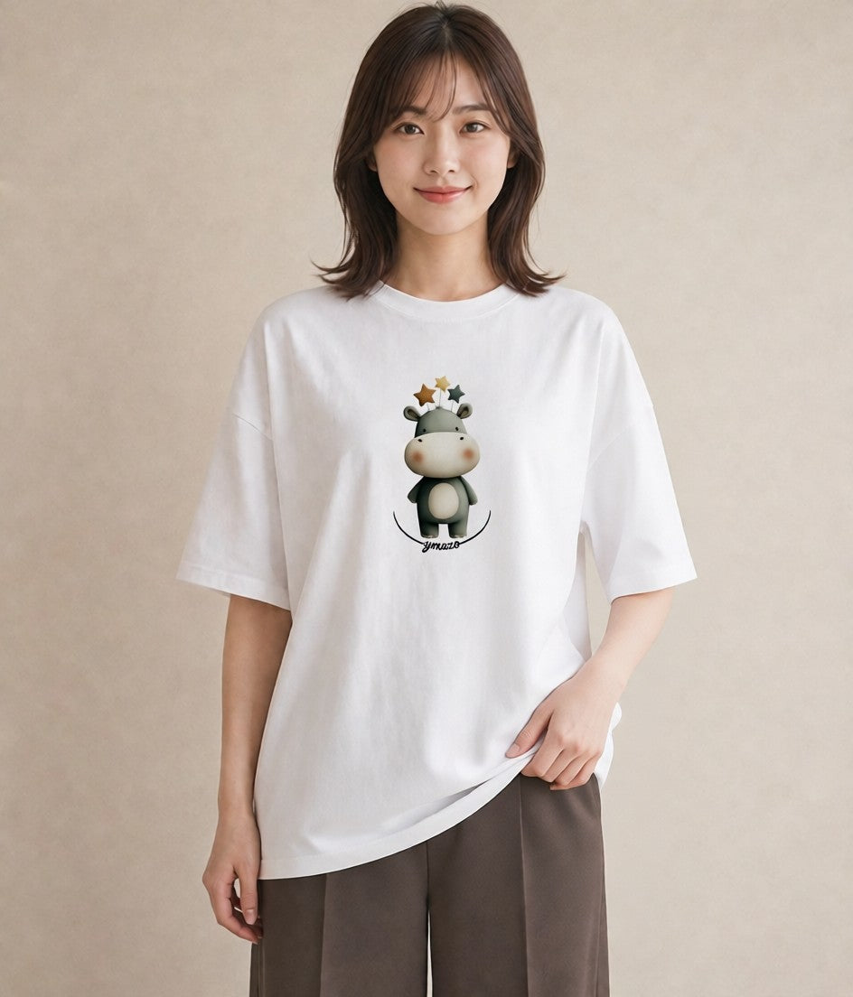 半袖Tシャツ レディース サイ 動物 アニマル イラスト きれいめカジュアル 海 カフェ巡り 白T YMAZO