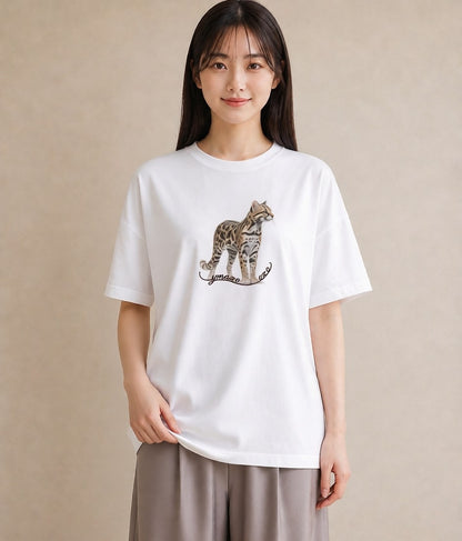 半袖Tシャツ レディース ベンガル 猫 ねこ イラスト ボタニカル ペアコーデ 秋コーデ 白T YMAZO