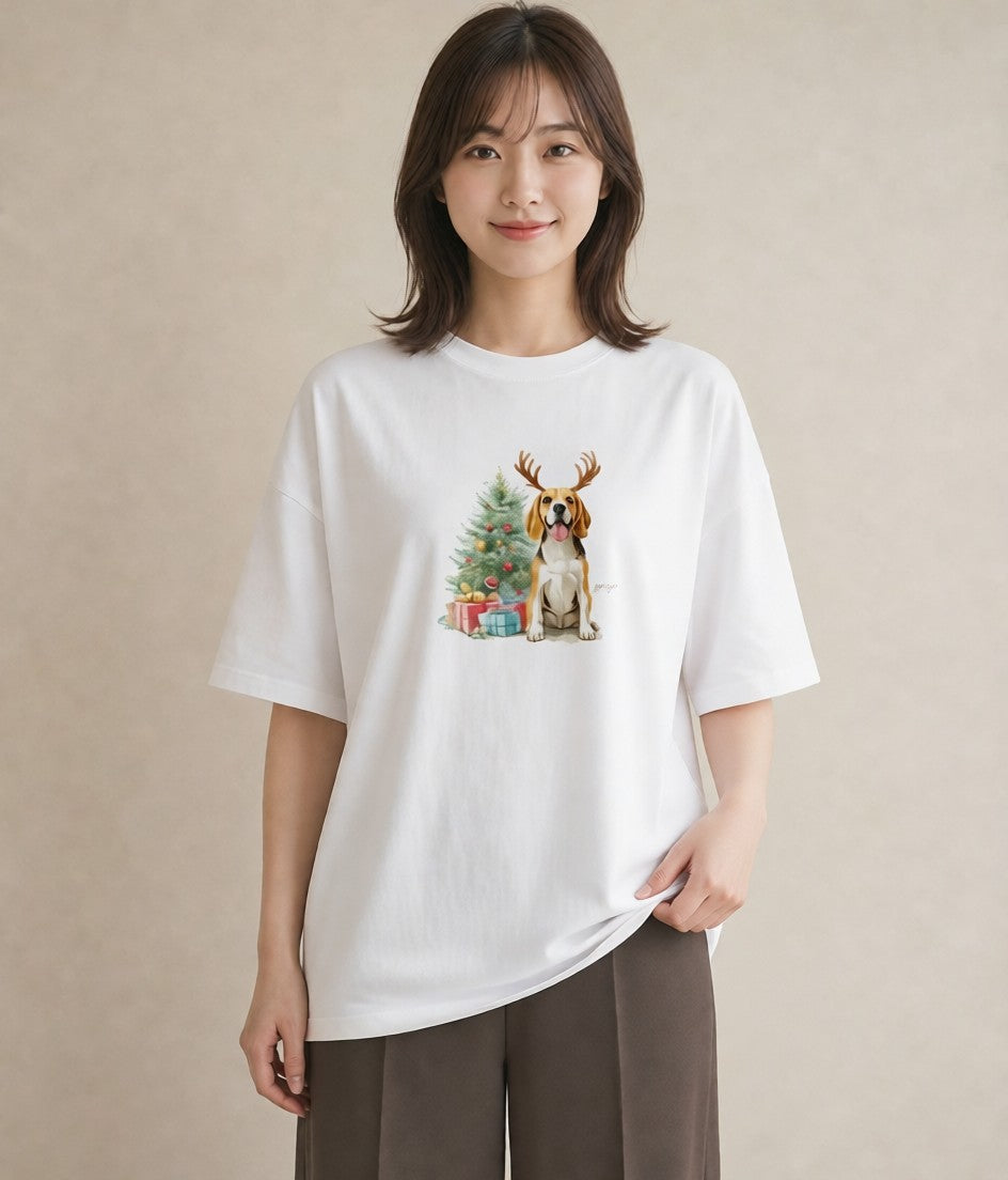 プリントTシャツ レディース ビーグル 犬 いぬ イラスト ラフカジュアル 旅行用 海 白T YMAZO