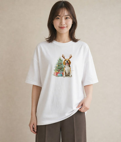 プリントTシャツ レディース ビーグル 犬 いぬ イラスト ラフカジュアル 旅行用 海 白T YMAZO