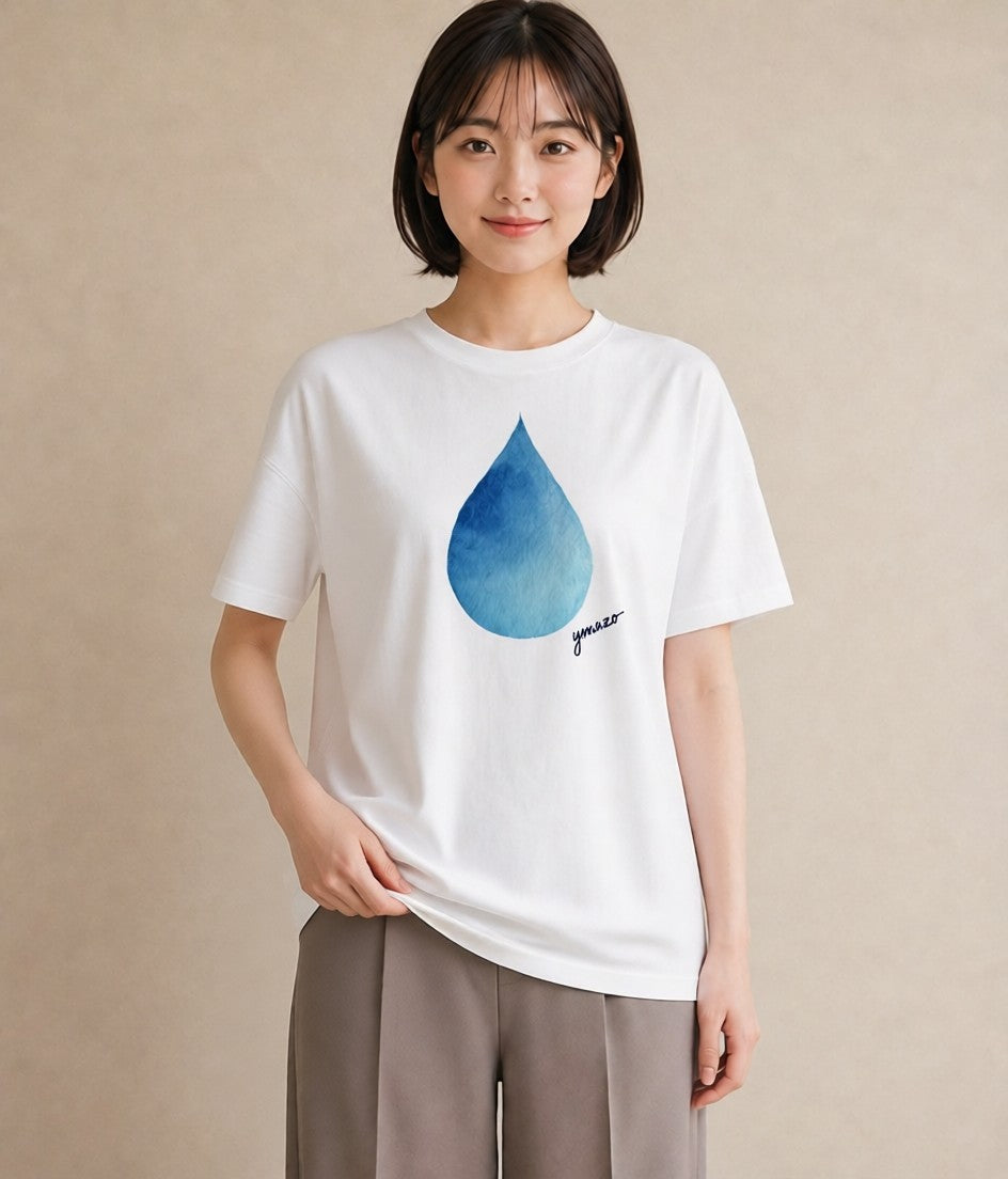 デザインTシャツ レディース 傘 水たまり 雨 ナチュラル アンティーク イラスト 北欧風 ギフト 母の日 白T YMAZO