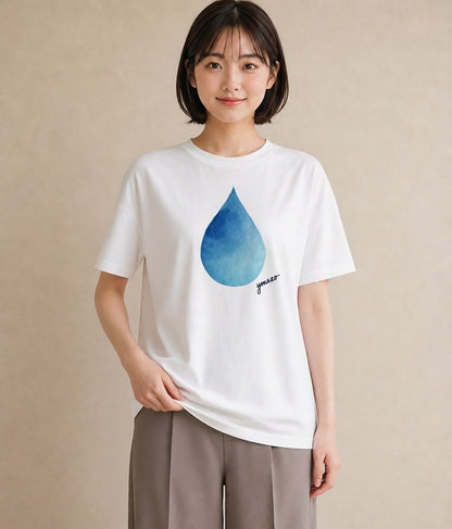 デザインTシャツ レディース 傘 水たまり 雨 ナチュラル アンティーク イラスト 北欧風 ギフト 母の日 白T YMAZO
