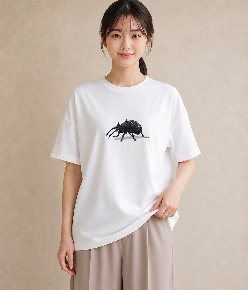 プリントTシャツ レディース クワガタ 昆虫 虫 イラスト ポップ 週末コーデ 敬老の日 白T YMAZO