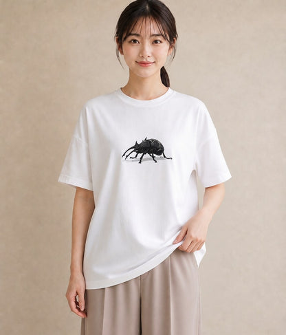プリントTシャツ レディース クワガタ 昆虫 虫 イラスト ポップ 週末コーデ 敬老の日 白T YMAZO